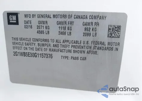 2016 Chevrolet Impala Limited Lt from USA, damaged, VIN 2G1WB5E30G1157376